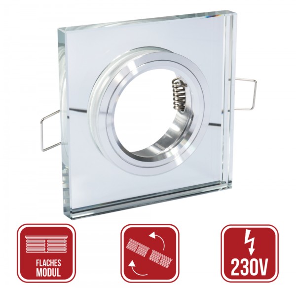 Flacher LED Einbaustrahler Elisa 230Volt Glas Chrom